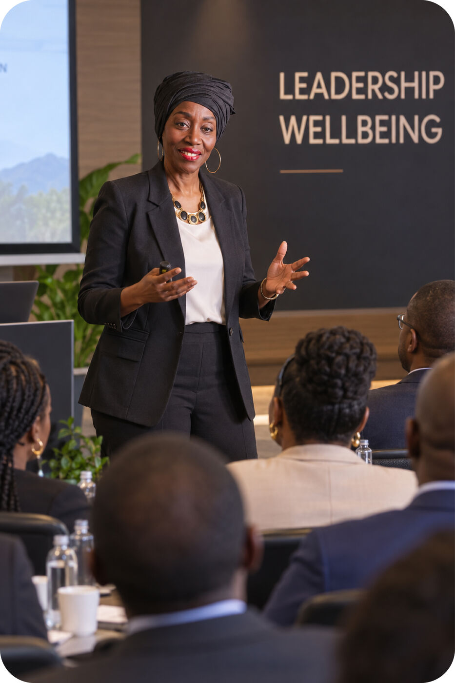 Ebi Sheila on a leadership wellbeing panel